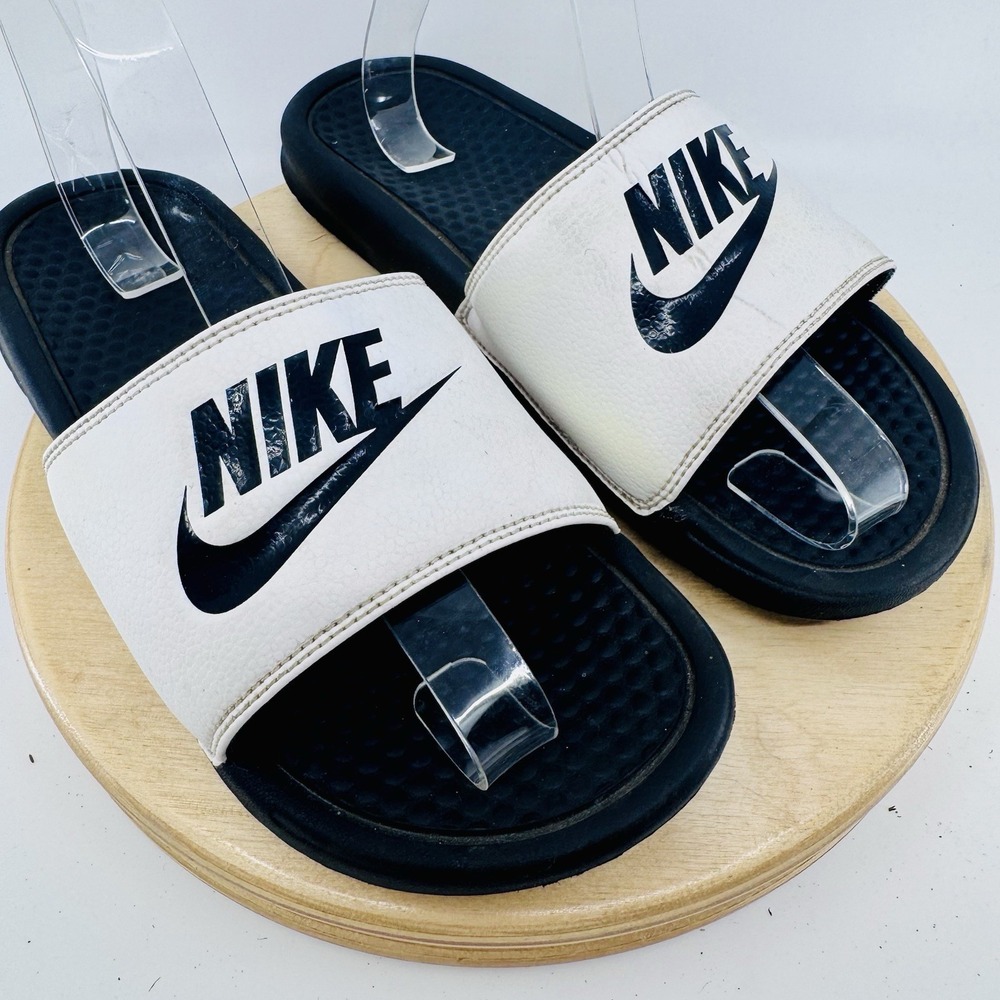 Nike Benassi JDI Slide Sandals Mens 7 Womens 8.5 White Black Comfort Slides